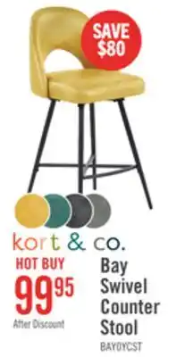 The Brick Kort & Co. Bay Counter-Height Stool with Swivel Seat & Vegan Leather Fabric, 25.5H, Metal - Mustard offer