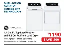 Visions Electronics 4.4 Cu. Ft. Top Load Washer and 6.2 Cu. Ft. Front Load Dryer offer