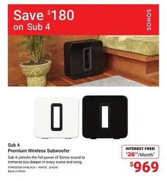 Visions Electronics Sonos Sub 4 Premium Wireless Subwoofer offer
