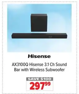 2001 Audio Video AX3100Q Hisense 3.1 Ch Sound Bar with Wireless Subwoofer offer