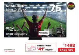 Visions Electronics SAMSUNG Neo QLED 4K NATIVE 120HZ PANEL QN80F 4K Smart TV 75 offer
