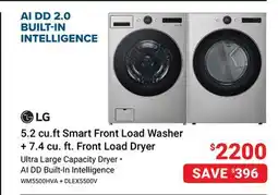 Visions Electronics LG 5.2 cu. ft Smart Front Load Washer + 7.4 cu. ft. Front Load Dryer offer