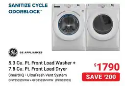 Visions Electronics GE Appliances 5.3 Cu. Ft. Front Load Washer + 7.8 Cu. Ft. Front Load Dryer offer