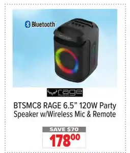 2001 Audio Video BTSMC8 RAGE 6.5 120W Party Speaker w/Wireless Mic & Remote offer