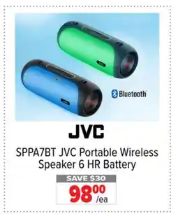 2001 Audio Video SPPA7BT JVC Portable Wireless Speaker 6 HR Battery offer