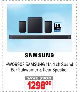 2001 Audio Video HWQ990F SAMSUNG 11.1.4 ch Sound Bar Subwoofer & Rear Speaker offer