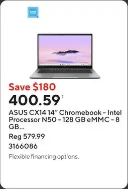 Staples ASUS CX14 14 Chromebook - Intel Processor N50 - 128 GB eMMC - 8 GB RAM - Chrome OS - Misty Grey offer