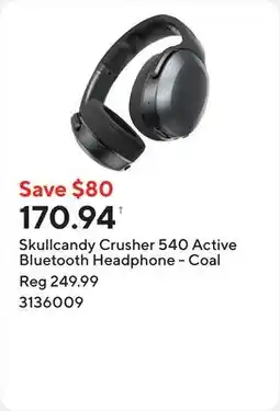 Staples Skullcandy Crusher 540 Active Bluetooth Headphone - Coal offer