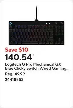 Staples Logitech G Pro Mechanical GX Blue Clicky Switch Wired Gaming Keyboard - Black offer