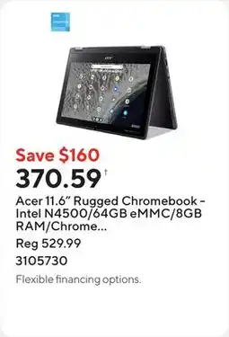 Staples Acer 11.6 Rugged Chromebook - Intel N4500/64GB eMMC/8GB RAM/Chrome OS with 3 months of Google AI Pro offer