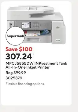 Staples MFCJ5855DW INKvestment Tank All-In-One Inkjet Printer offer