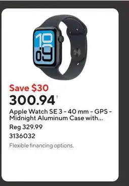 Staples Apple Watch SE 3 - 40 mm - GPS - Midnight Aluminum Case with Midnight Sport Band - S/M offer