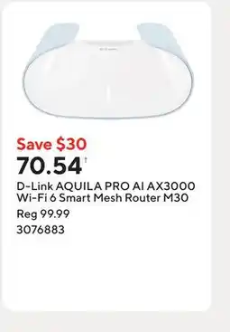 Staples D-Link AQUILA PRO AI AX3000 Wi-Fi 6 Smart Mesh Router M30 offer