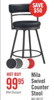 The Brick Mila Counter-Height Stool with Swivel Seat & Vegan Leather Fabric, 25H, Metal - Black offer