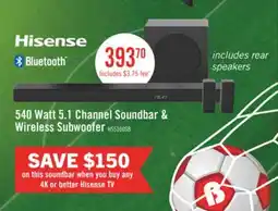 The Brick HISENSE HS5100 5.1 Channel 540W Soundbar with Wireless Subwoofer & Rear Speakers offer