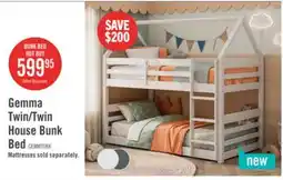 The Brick Gemma Twin Over Twin House Bunk Bed with Roof, Built-in Ladder & Guardrails for Kids - White offer