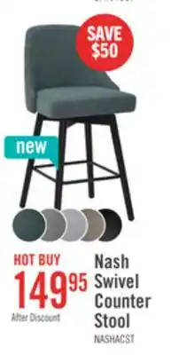 The Brick Nash Counter-Height Stool with Swivel Seat & Polyester Fabric, 26.5H, Wood & Metal - Blue offer