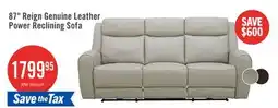 The Brick Reign 87 Top-Grain Genuine Leather Power Reclining Sofa with USB Ports - Deltona Moonshine Taupe offer