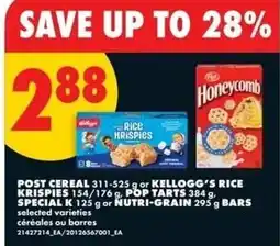 No Frills Post cereal or kellogg's rice krispies, pop tarts, special K or nutri-grain bars offer