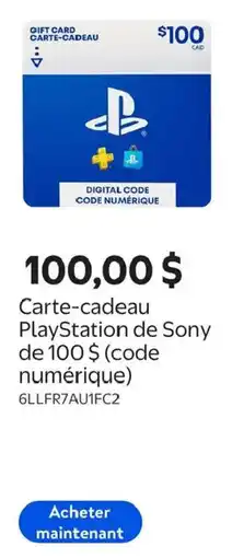 Walmart Carte-cadeau PlayStation de Sony de 100 $ (code numérique) offer