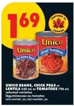 No Frills Unico beans, chick peas or lentils or tomatoes offer