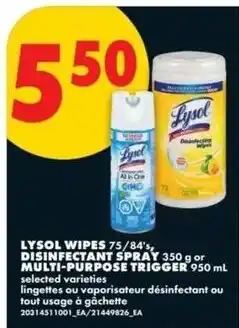 No Frills Lysol wipes, disinfectant spray or multi-purpose trigger offer