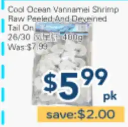 Oceans Fresh Food Market Cool Ocean Vannamei Shrimp Raw Peeled And Deveined Tail On 26/30 offer