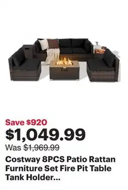 Best Buy Costway 8PCS Patio Rattan Furniture Set Fire Pit Table Tank Holder Cover Deck offer