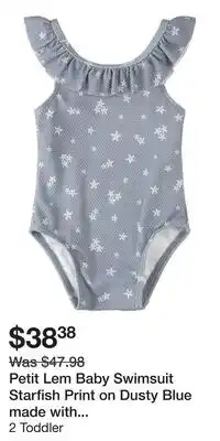 Well Petit Lem Baby Swimsuit Starfish Print on Dusty Blue made with Nylon | 2 Toddler offer