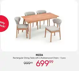 Meubles RD NIZZA Rectangular Dining Table with 4 Rubberwood Chairs offer