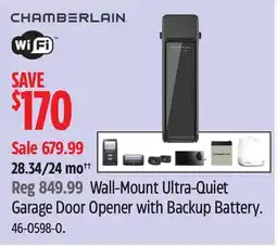 Canadian Tire Chamberlain Wall-Mount Ultra-Quiet Garage Door Opener with Backup Battery offer
