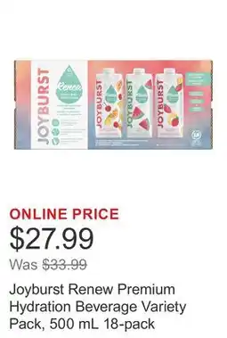 Costco Joyburst Renew Premium Hydration Beverage Variety Pack, 500 mL 18-pack offer