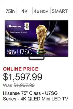 Costco Hisense 75 Class - U7SG Series - 4K QLED Mini LED TV offer
