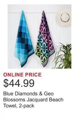 Costco Blue Diamonds & Geo Blossoms Jacquard Beach Towel, 2-pack offer
