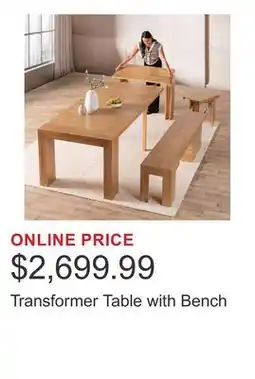 Costco Transformer Table with Bench offer