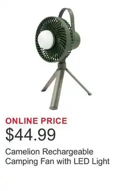 Costco Camelion Rechargeable Camping Fan with LED Light offer