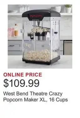 Costco West Bend Theatre Crazy Popcorn Maker XL, 16 Cups offer