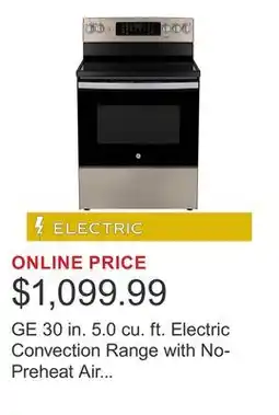 Costco GE 30 in. 5.0 cu. ft. Electric Convection Range with No-Preheat Air Fry offer