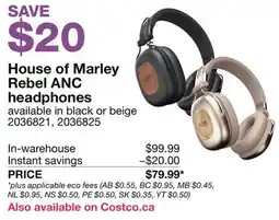 Costco House of Marley Rebel ANC headphones offer