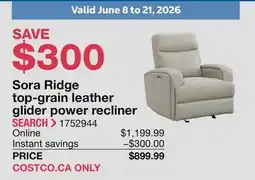 Costco Sora Ridge top-grain leather glider power recliner offer