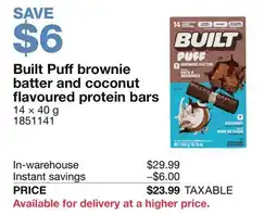 Costco Built Puff brownie batter and coconut flavoured protein bars offer