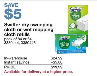 Costco Swiffer dry sweeping cloth or wet mopping cloth refills offer