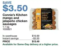 Costco Connie's Kitchen mango and jalapeño chicken sausages offer
