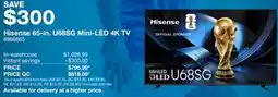 Costco Hisense 65-in. U68SG MINI-LED 4K TV offer