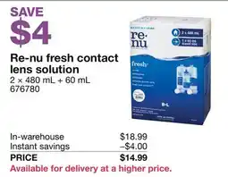 Costco Re-nu fresh contact lens solution offer