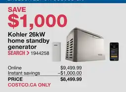 Costco Kohler 26kW home standby generator offer