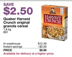 Costco Quaker Harvest Crunch original granola cereal offer