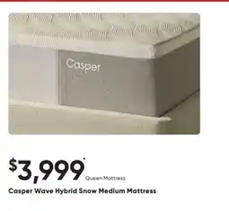 Sleep Country Casper Wave Hybrid Snow Medium Mattress offer