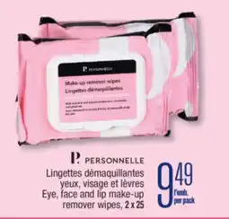 Jean Coutu P. PERSONNELLE Eye, face and lip make-up remover wipes offer