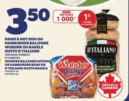 Provigo PAINS À HOT DOG OU HAMBURGER BALLPARK WONDER OU BAGELS GUSTO D'ITALIANO offer